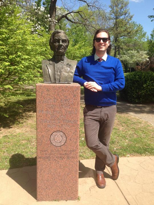 Former INAS student Brett Weber with Elias Boudinot (bust).