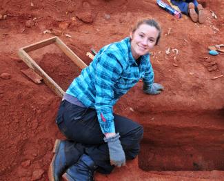 Associate Professor Laurie Reitsema at an archaeological dig site