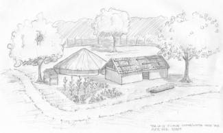 1710 Cherokee village recreation, house drawing.